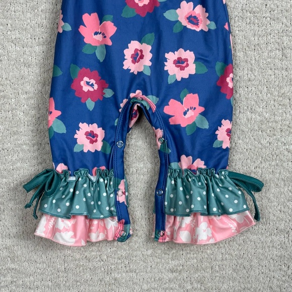 Boutique Infant Girls 0-3 Month Blue Floral Romper Ruffle Button Snap‎ Closure - Picture 3 of 6